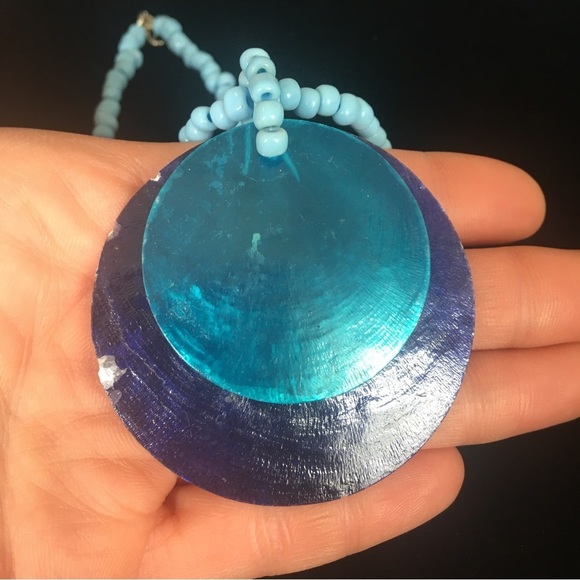 Blue and Teal Double Circle Pendant Necklace - Picture 2 of 8